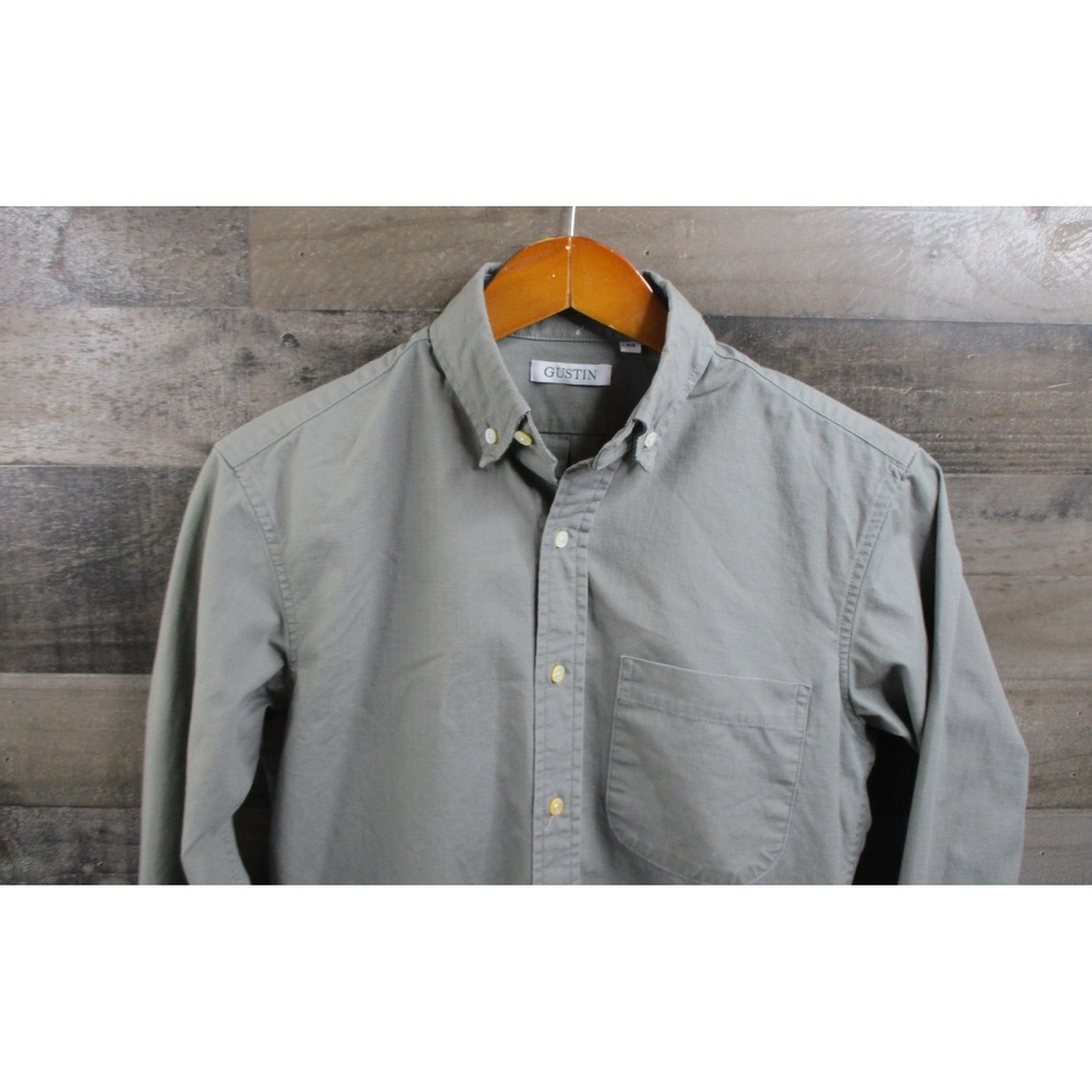 Gustin Shirt Mens XS Gray Button Down Long Sleeve Casual 100% Cotton Made USA
